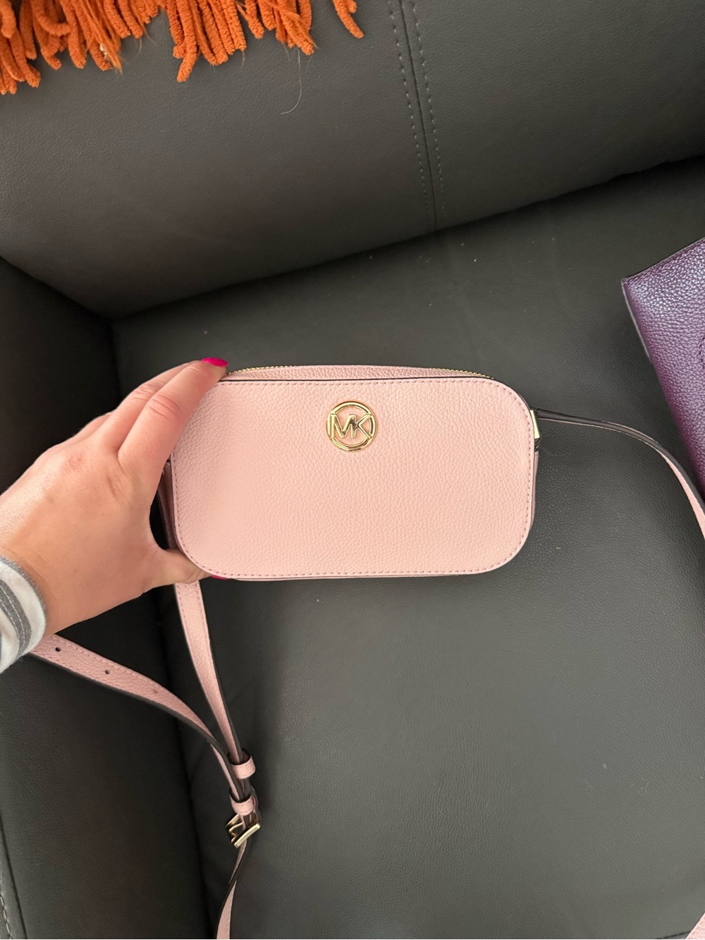 MICHAEL Michael Kors Light Pink Pebbled Leather Crossbody with Gold MK Logo